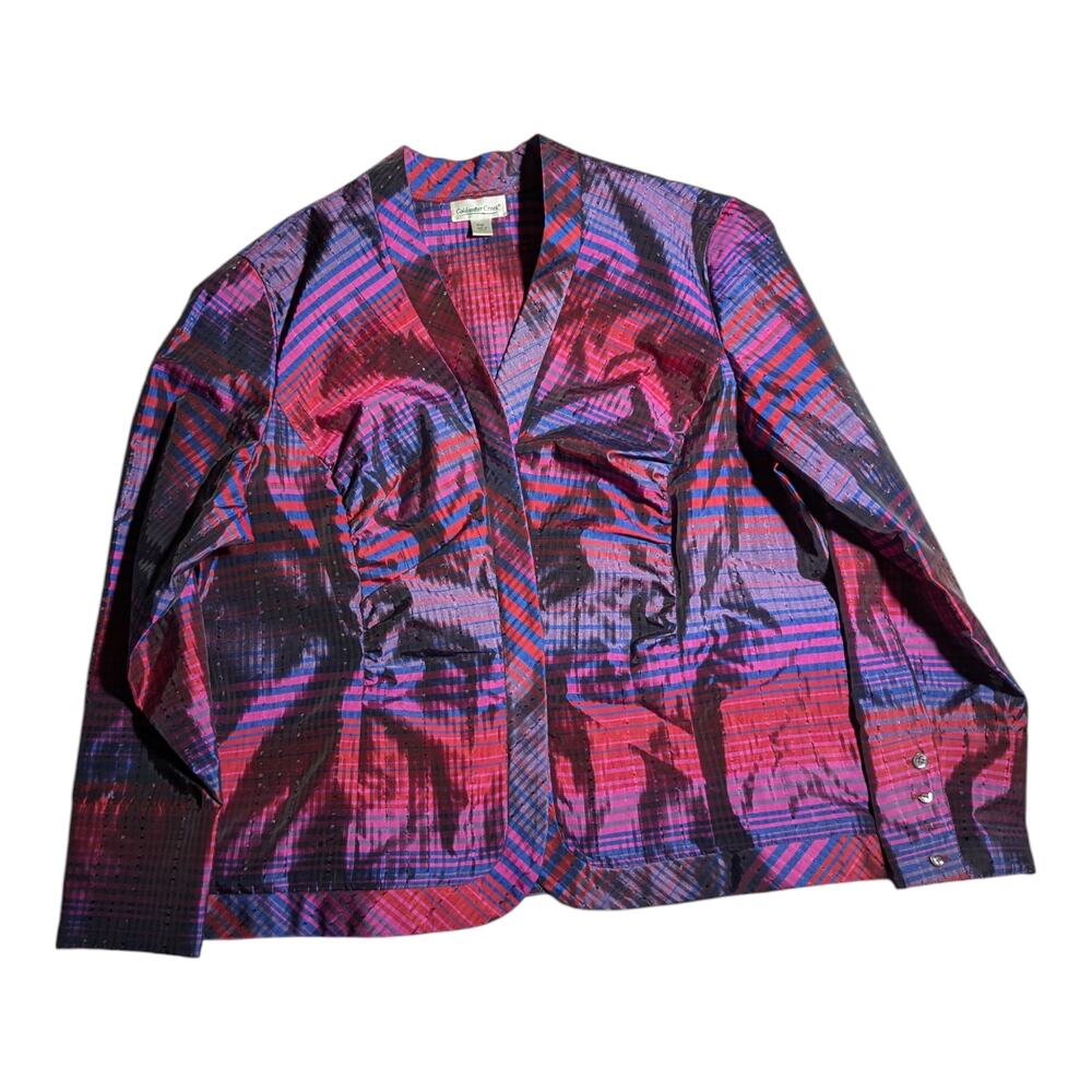 Vtg Y2K Coldwater Creek Bright Fuchsia Pink Purple Zip Front Silk Blend Top P XL